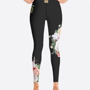 Lions of Paris MA Black High-Rise Floral Leggings Size L UPF 50+ 4-Way Stretch